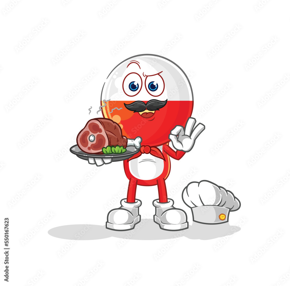 poland chef with meat mascot. cartoon vector