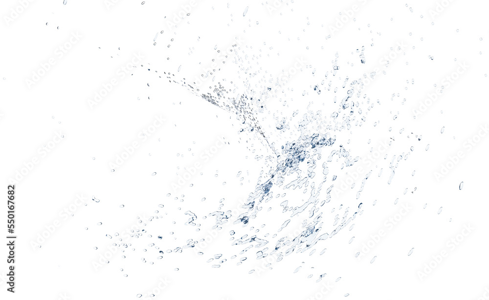 3d water splash transparent, clear blue water scattered around isolated. 3d render illustration