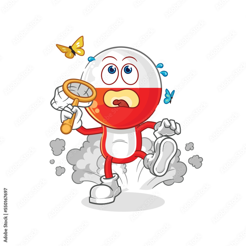 poland catch butterfly illustration. character vector poland catch butterfly illustration. character vector