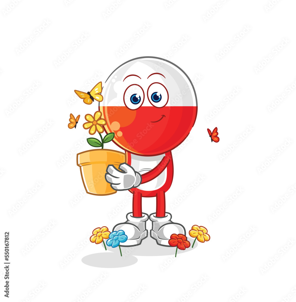 Obraz premium poland with a flower pot. character vector
