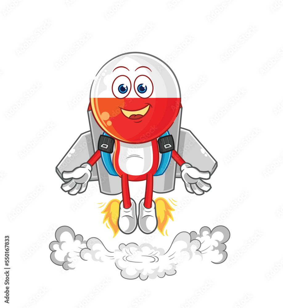 Obraz premium poland with jetpack mascot. cartoon vector