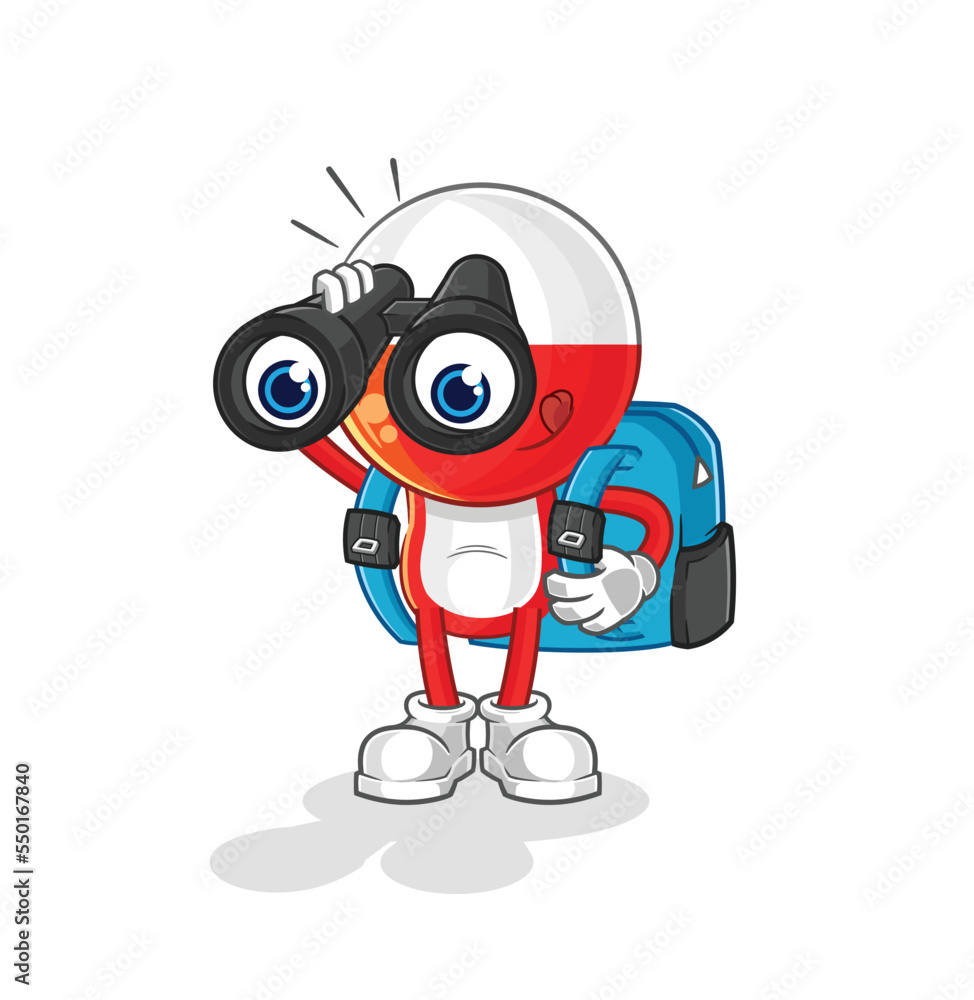 poland with binoculars character. cartoon mascot vector poland with binoculars character. cartoon mascot vector