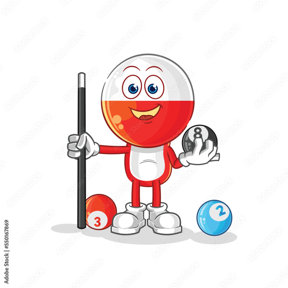 poland plays billiard character. cartoon mascot vector