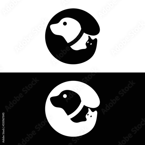 Circle cat and dog animal logo template design . icon logo . silhouette logo