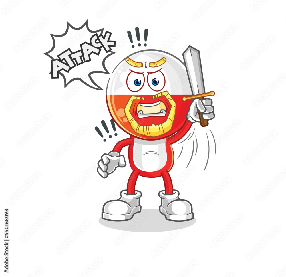poland knights attack with sword. cartoon mascot vector poland knights attack with sword. cartoon mascot vector