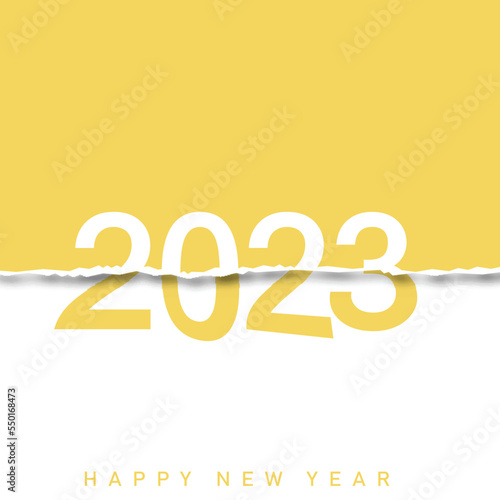 Photography 2023 Happy New Year greeting card with torn paper. Vector
