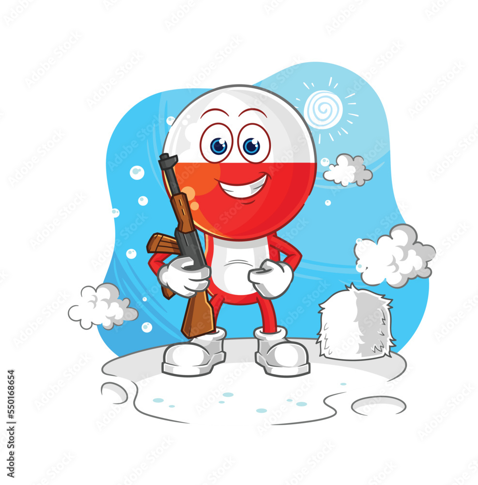 poland soldier in winter. character mascot vector poland soldier in winter. character mascot vector