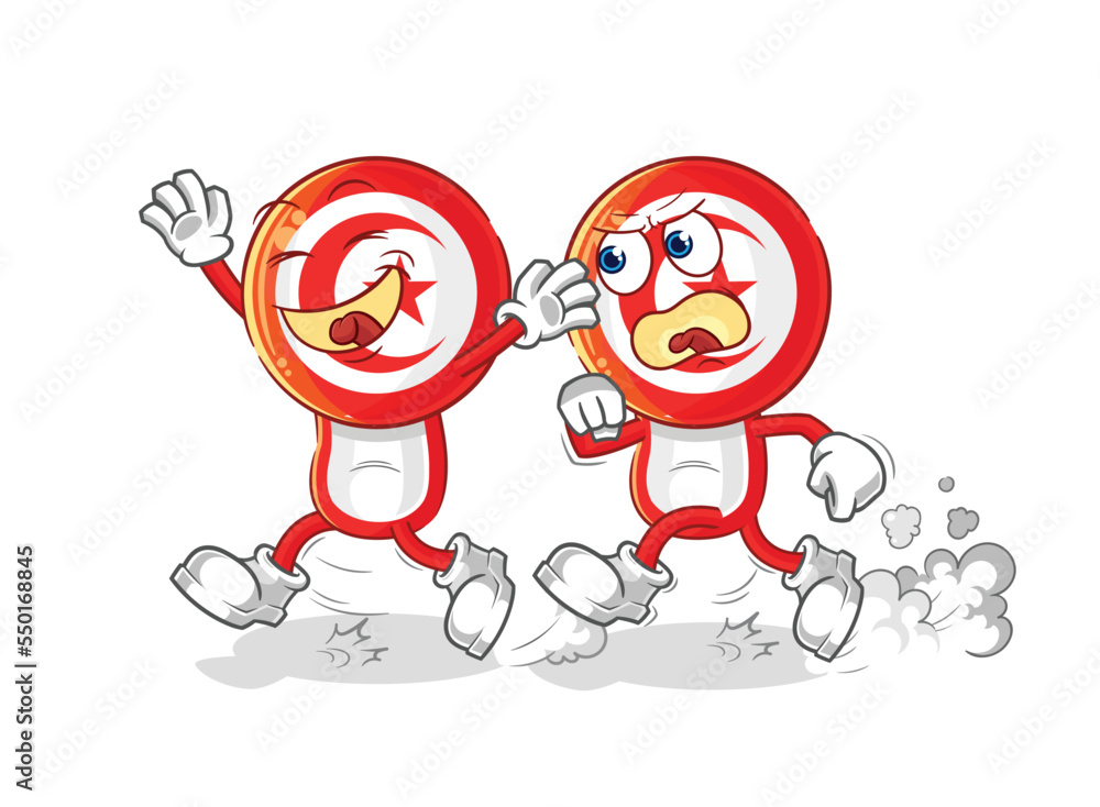 tunisia play chase cartoon. cartoon mascot vector tunisia play chase cartoon. cartoon mascot vector