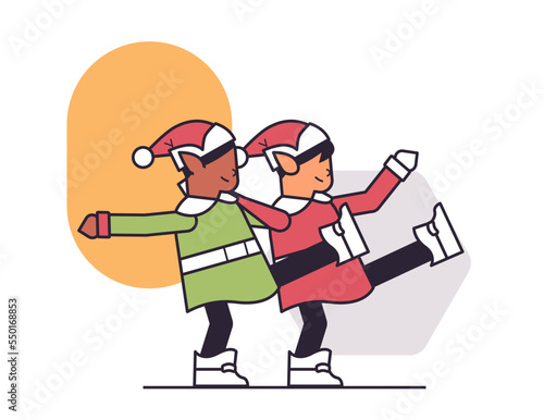 mix race elves having fun santa helpers team celebrating happy new year merry christmas holidays greeting card