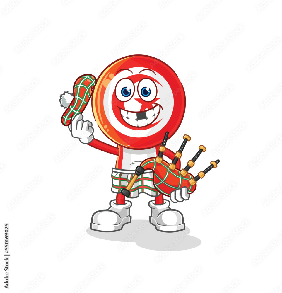tunisia scottish with bagpipes vector. cartoon character
