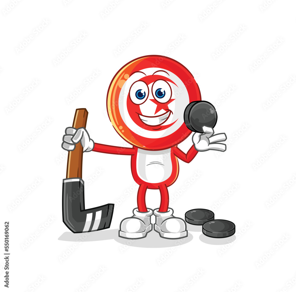tunisia playing hockey vector. cartoon character