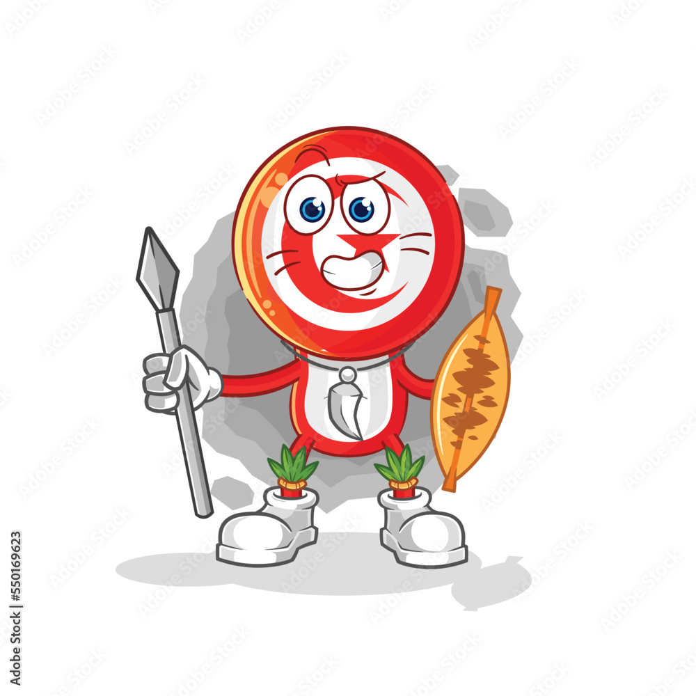 Obraz premium tunisia african tribal fighter mascot. cartoon vector