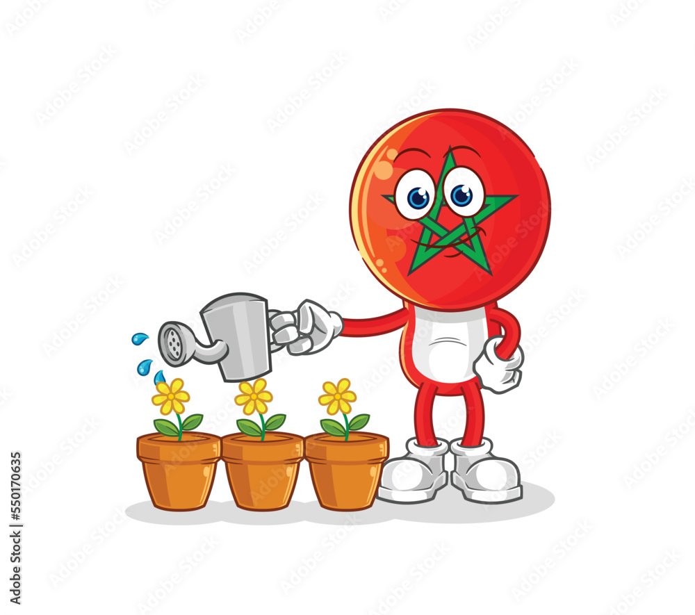 morocco watering the flowers mascot. cartoon vector