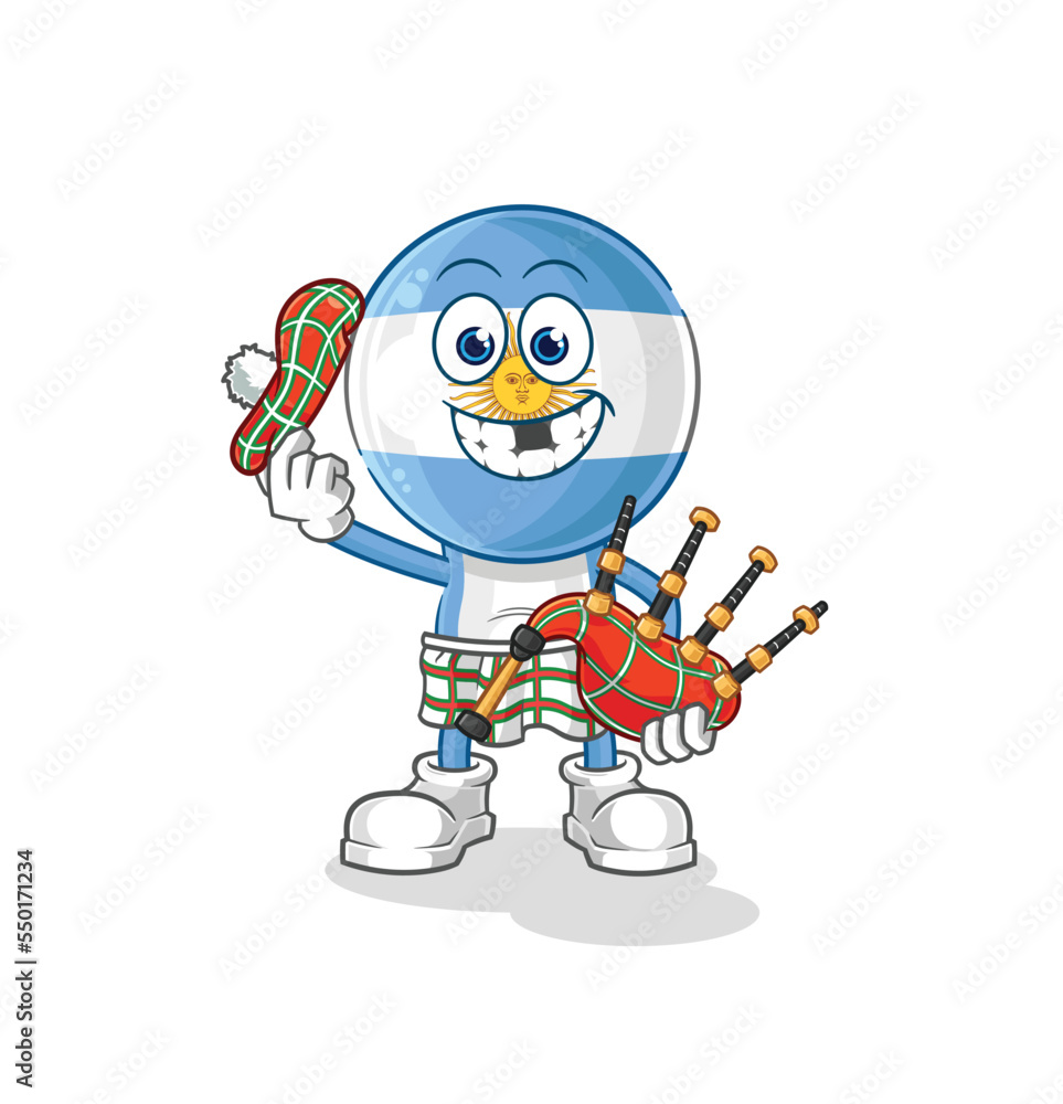 argentina scottish with bagpipes vector. cartoon character