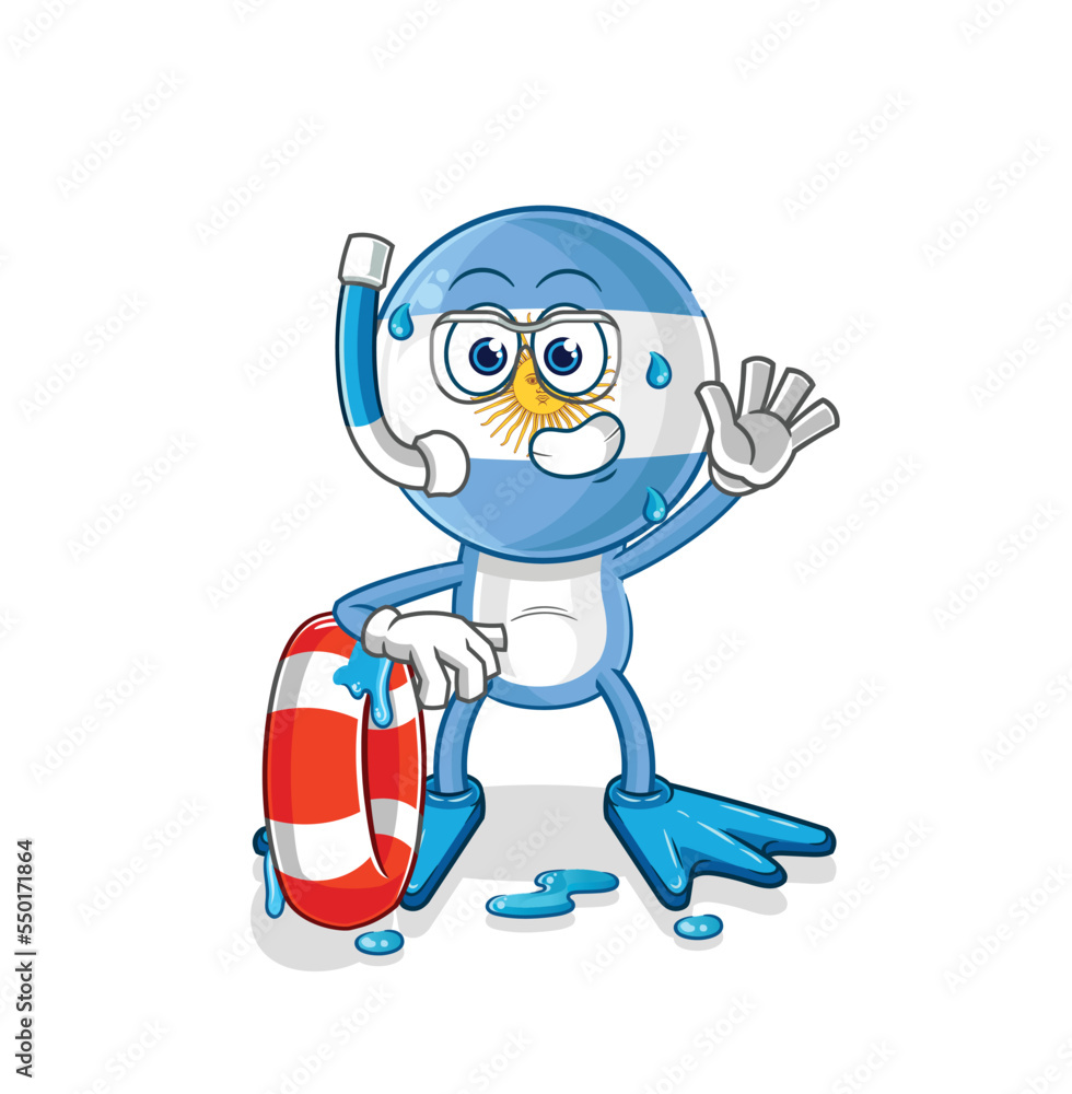 argentina swimmer with buoy mascot. cartoon vector