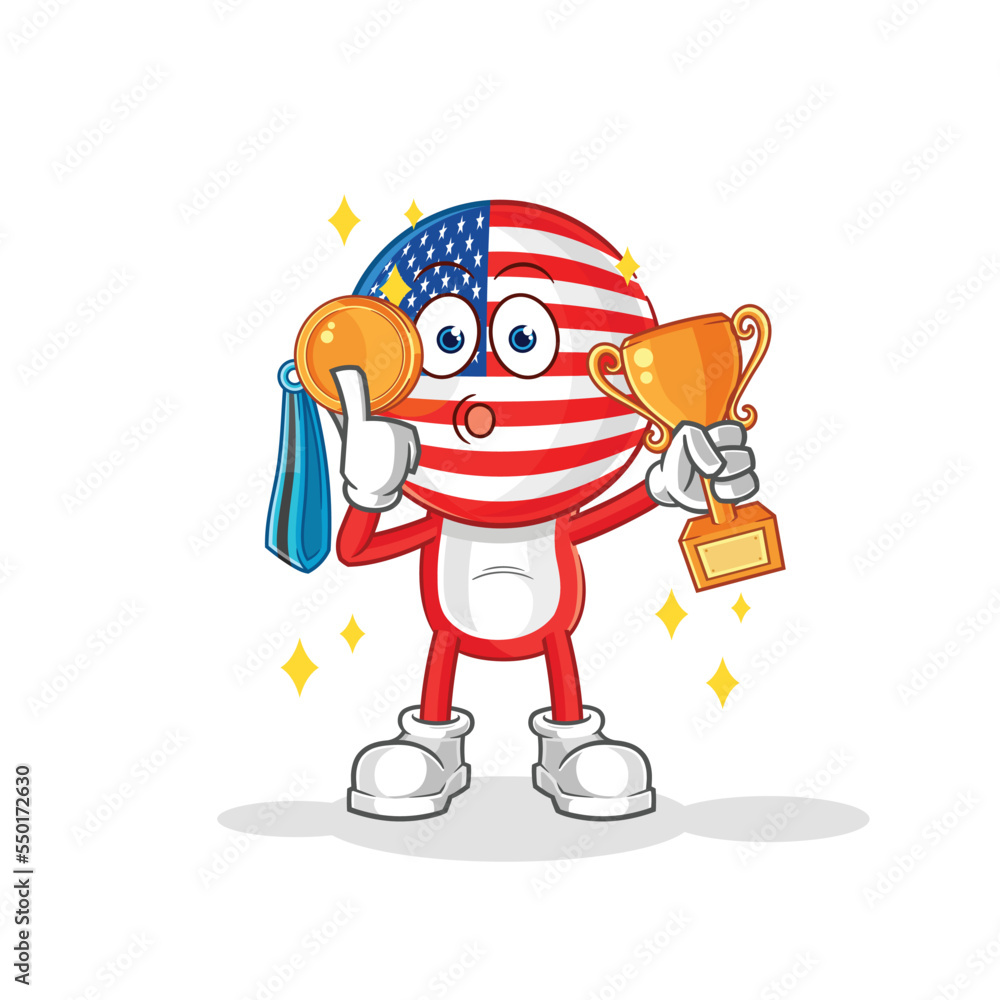 america winner with trophie. cartoon character america winner with trophie. cartoon character