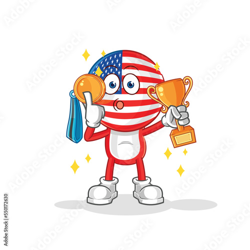 america winner with trophie. cartoon character