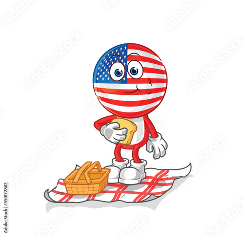 america on a picnic cartoon. cartoon mascot vector