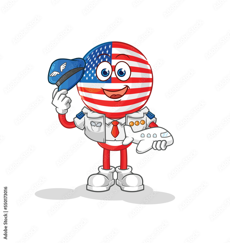 Fototapeta premium america pilot mascot. cartoon vector