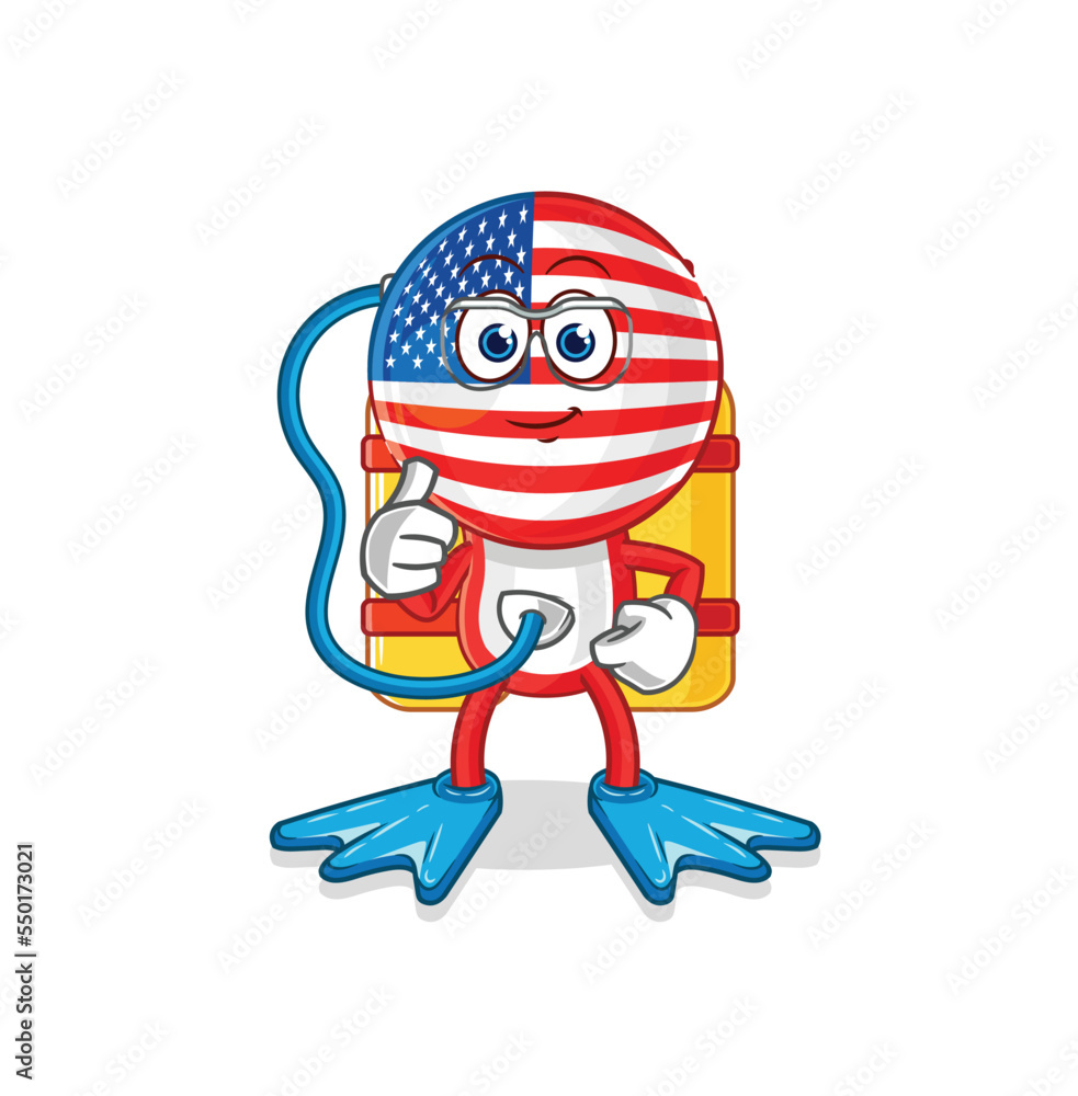 america diver cartoon. cartoon mascot vector america diver cartoon. cartoon mascot vector