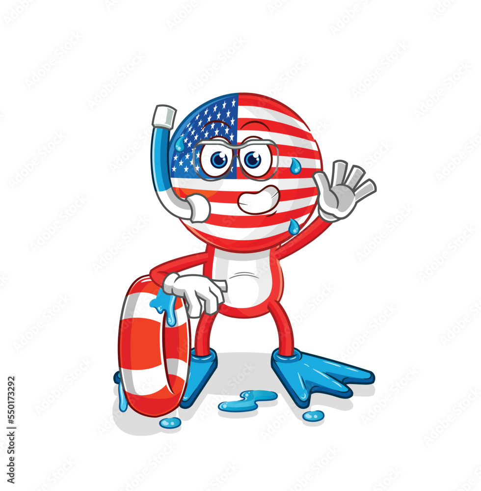 america swimmer with buoy mascot. cartoon vector