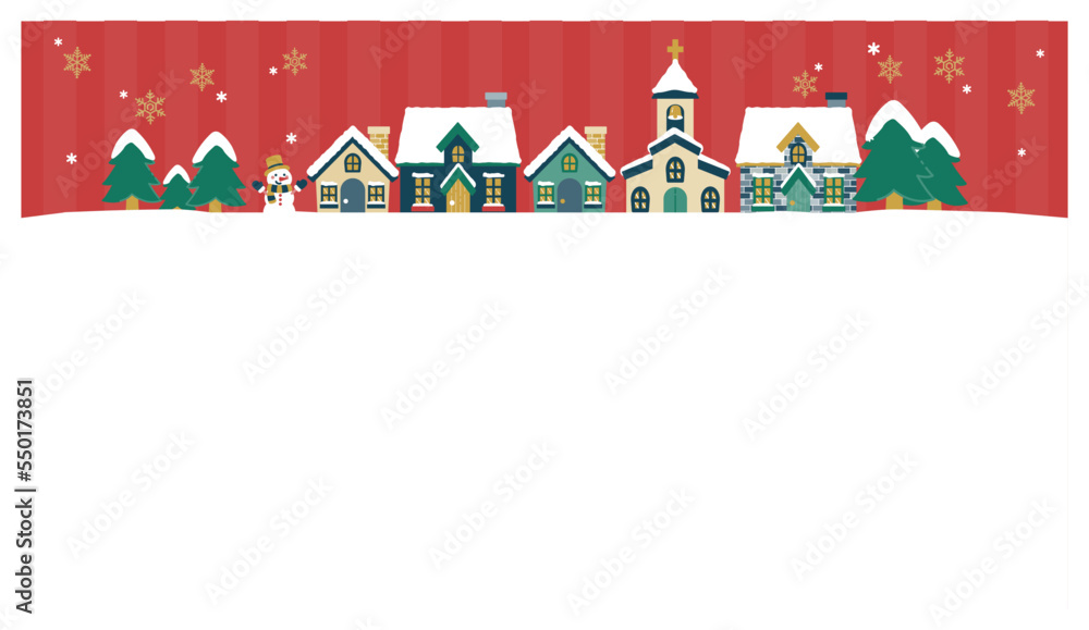 クリスマスの街並みのフレーム・赤色／16:9サイズ