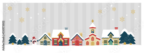 クリスマスの街並みのバナー・シルバー