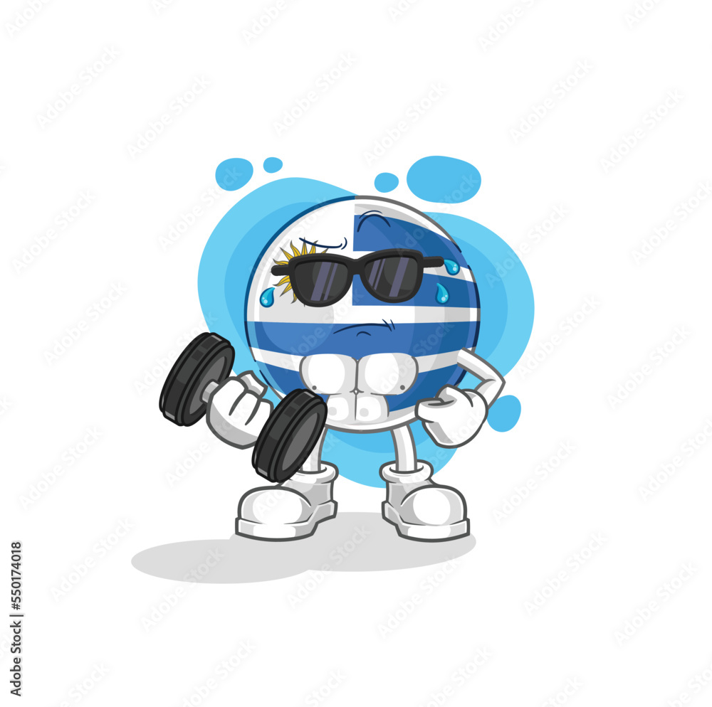 uruguay lifting dumbbell vector. cartoon character uruguay lifting dumbbell vector. cartoon character