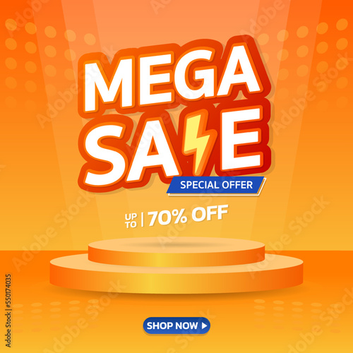 Mega Sale! Shopping day. Special offer Mega sale 70% off. Banner background vector illustration