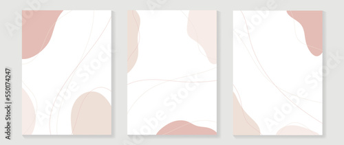 Minimal abstract wall art set vector. Soft pastel color abstract organic shapes with line art background. Design illustration for print, wall decor, home decoration, poster, wallpaper, banner.