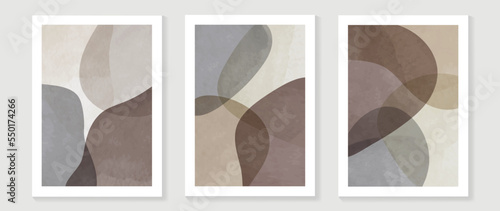 Minimal abstract wall art set vector. Abstract collage organic shapes beige earth tone color background. Design illustration for print, wall decor, home decoration, poster, wallpaper, banner.