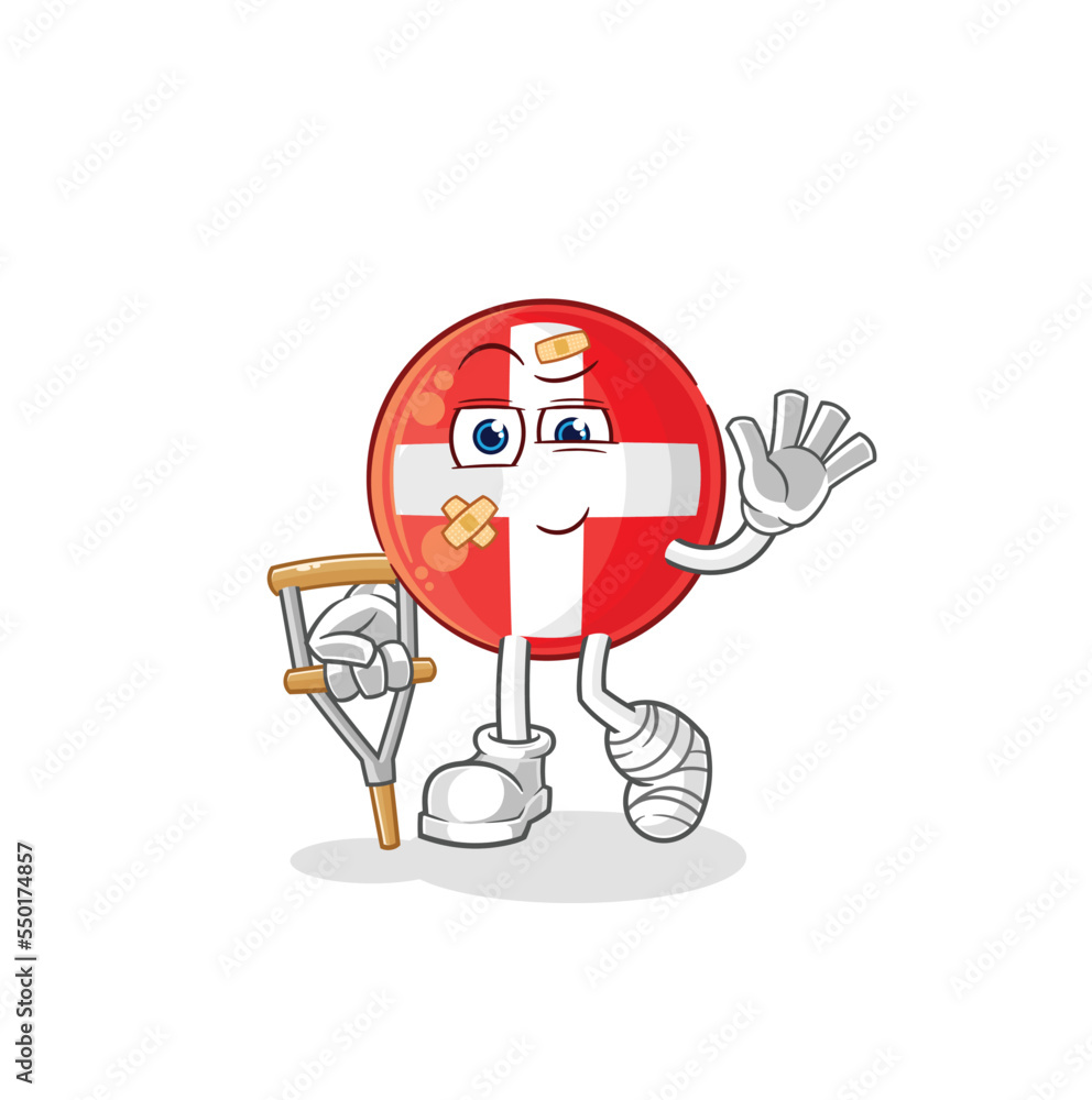 swiss sick with limping stick. cartoon mascot vector swiss sick with limping stick. cartoon mascot vector