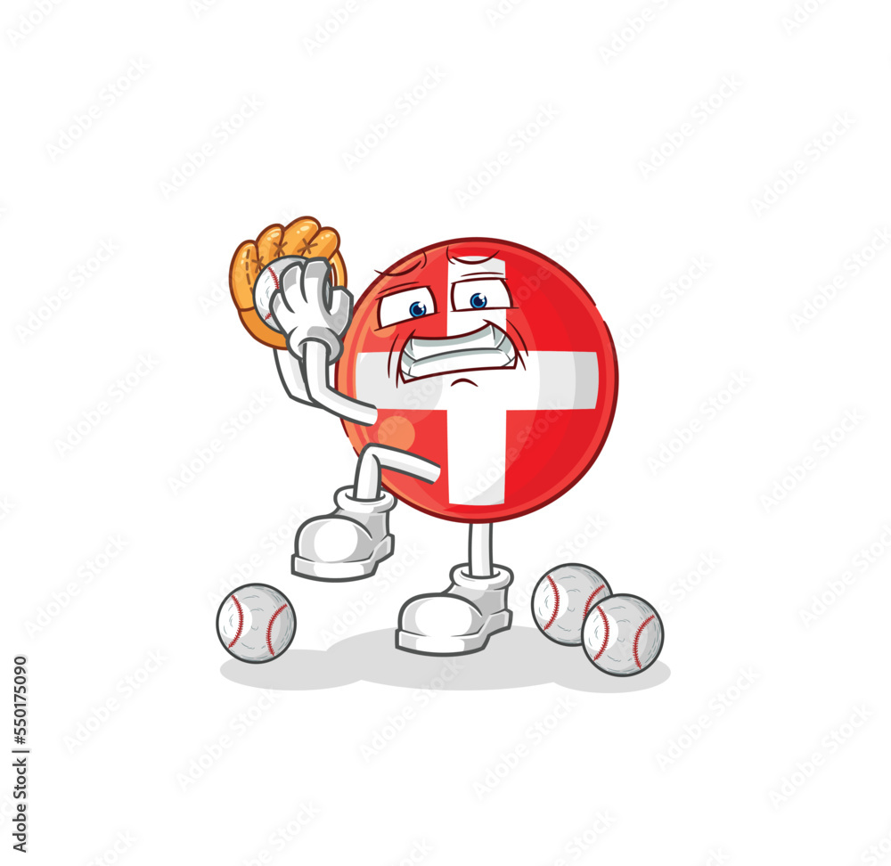 swiss baseball pitcher cartoon. cartoon mascot vector swiss baseball pitcher cartoon. cartoon mascot vector