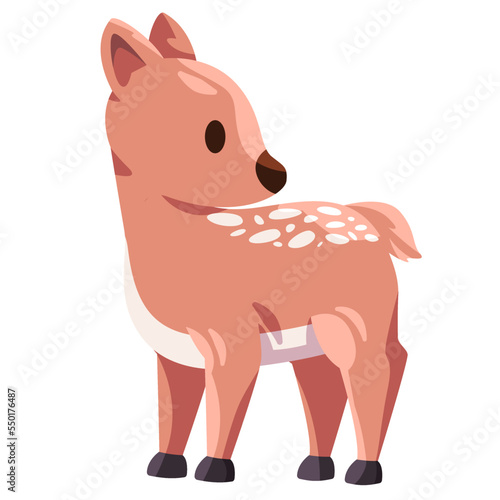 Bambi standing adorable baby deer in brown color cute young animal illustration