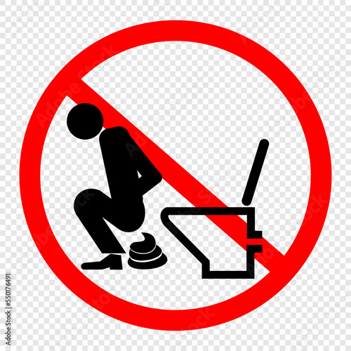 Toilet man, defecation is prohibited, sign vector
