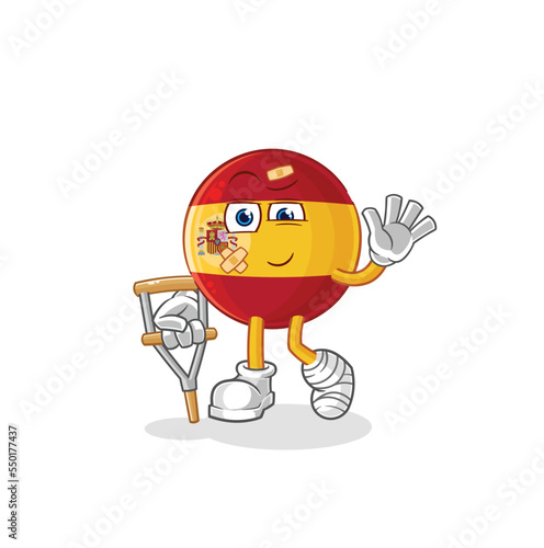 spain sick with limping stick. cartoon mascot vector
