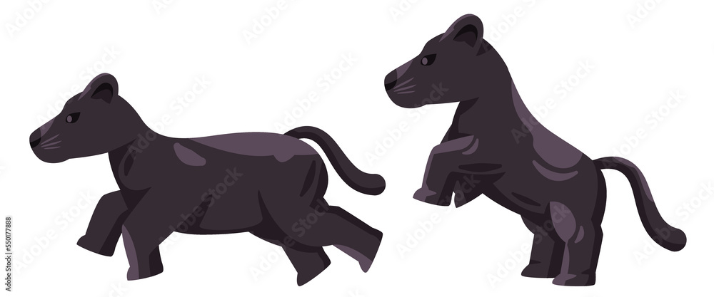 Jaguar black leopard dog sitting and standing cute drawing cartoon illustration