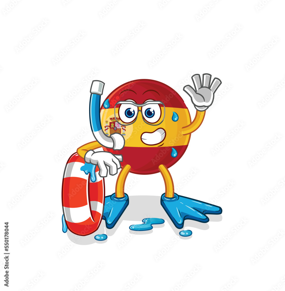 spain swimmer with buoy mascot. cartoon vector