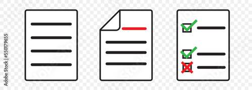 Paper documents icons. Line sumbol. File icon. Folded written paper. Line icon