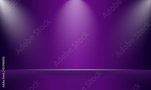 studio room stage purple background with spotlights 