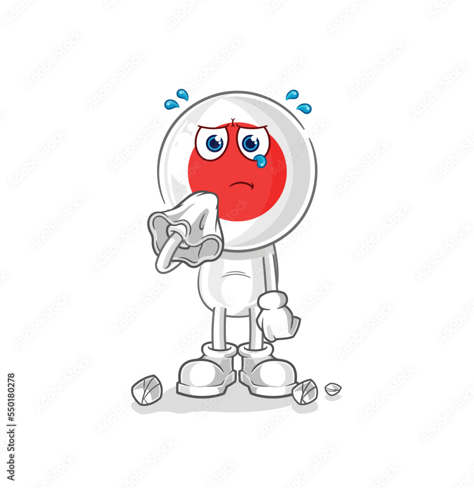 japan cry with a tissue. cartoon mascot vector