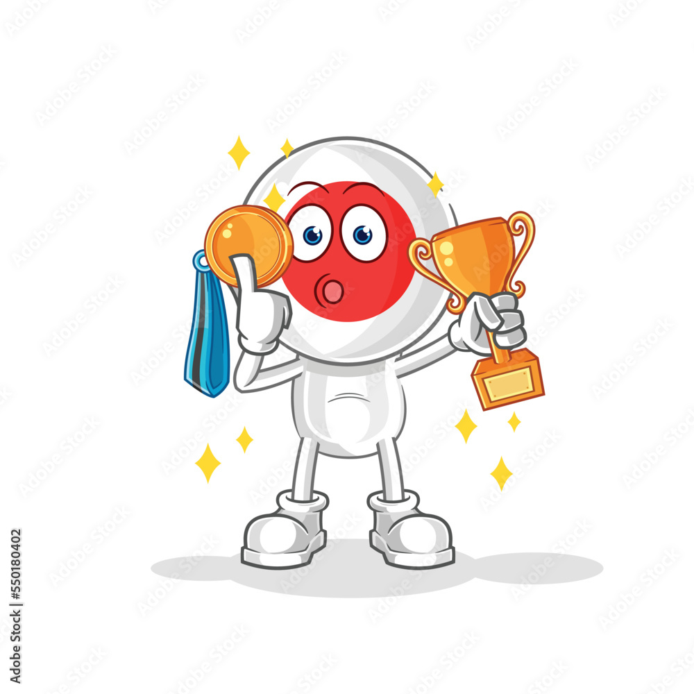 japan winner with trophie. cartoon character japan winner with trophie. cartoon character