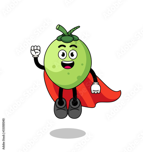 coconut cartoon with flying superhero