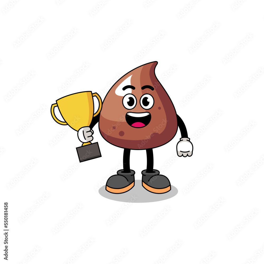 Cartoon mascot of choco chip holding a trophy Cartoon mascot of choco chip holding a trophy