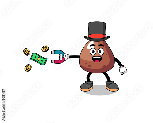 Character Illustration of choco chip catching money with a magnet