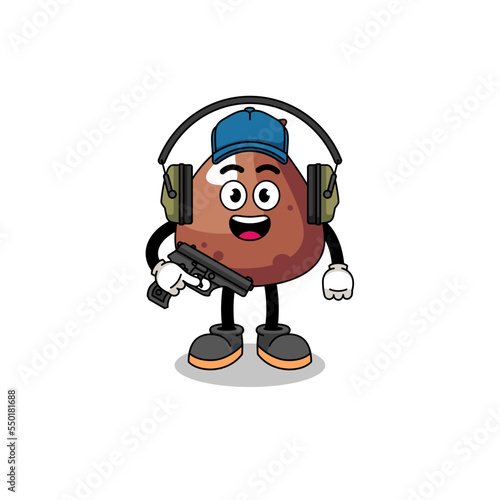 Character mascot of choco chip doing shooting range