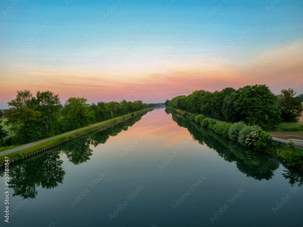 Mittelland Canal Wunstorf Kolenfeld beautiful sunrise with reflection
