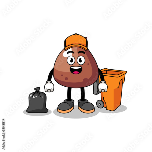 Illustration of choco chip cartoon as a garbage collector