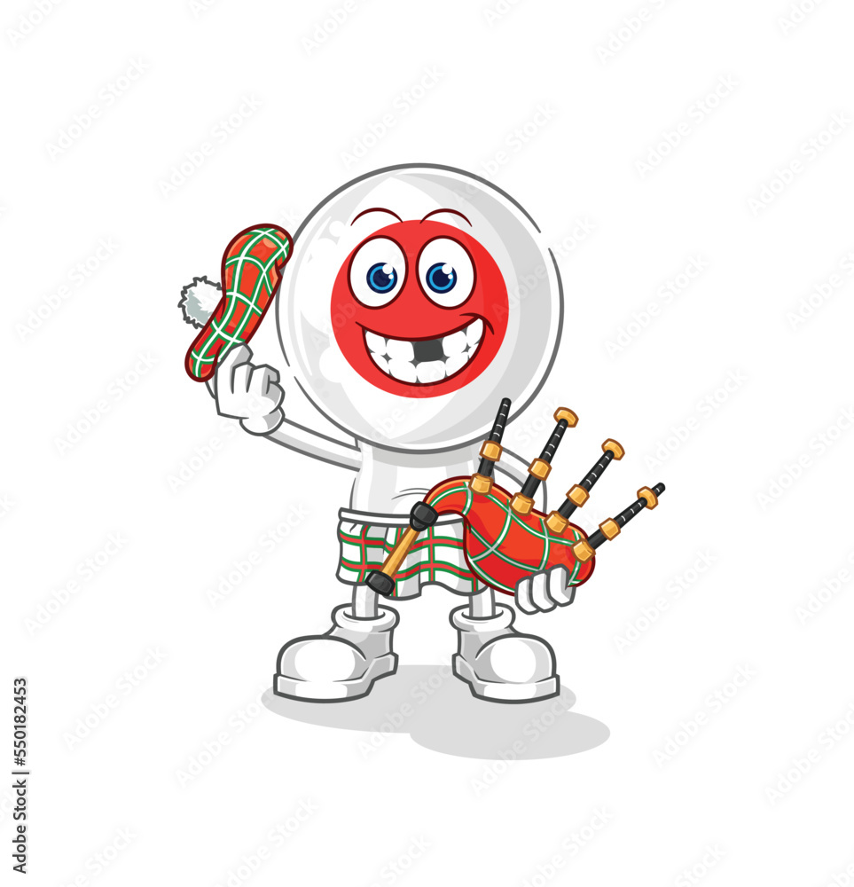 japan scottish with bagpipes vector. cartoon character