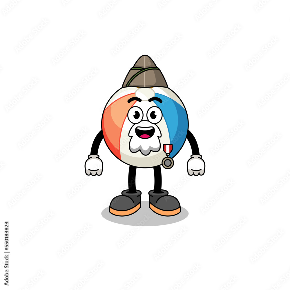 Character cartoon of beach ball as a veteran